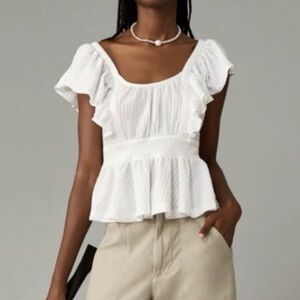 Ruffled Textured Peplum Open-Back Tie Top